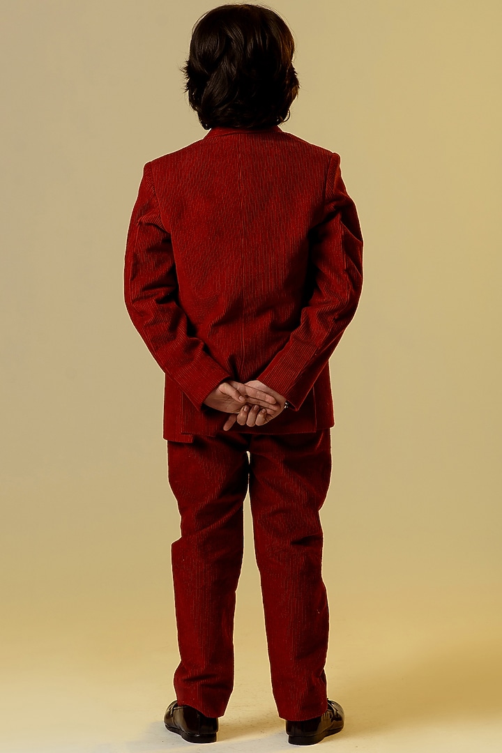 Carmine Red Embellished Jacket Set For Boys by Littleens at Pernia's Pop Up Shop