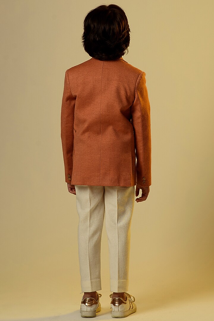 Brown Organic Wool Twill Blazer For Boys by Littleens at Pernia's Pop Up Shop