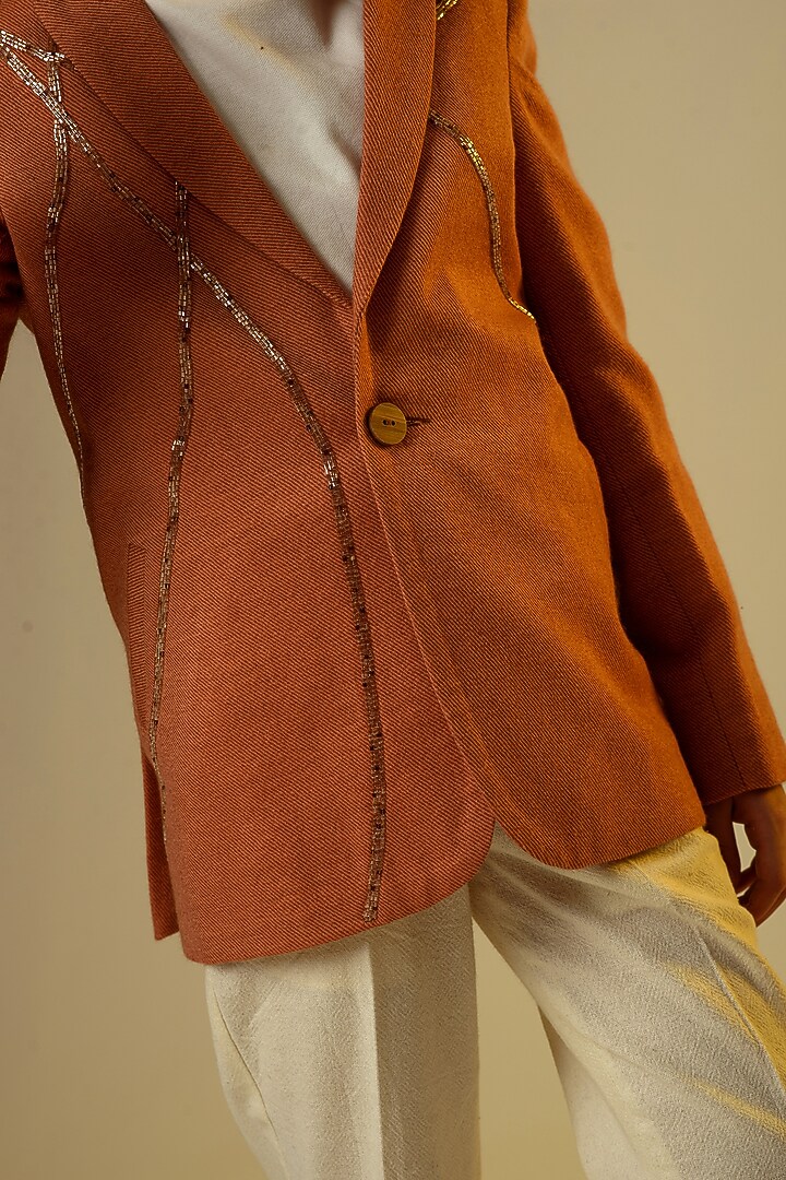 Brown Organic Wool Twill Blazer For Boys by Littleens at Pernia's Pop Up Shop