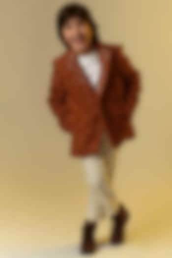 Coffee Brown Embellished Coat For Boys by Littleens at Pernia's Pop Up Shop