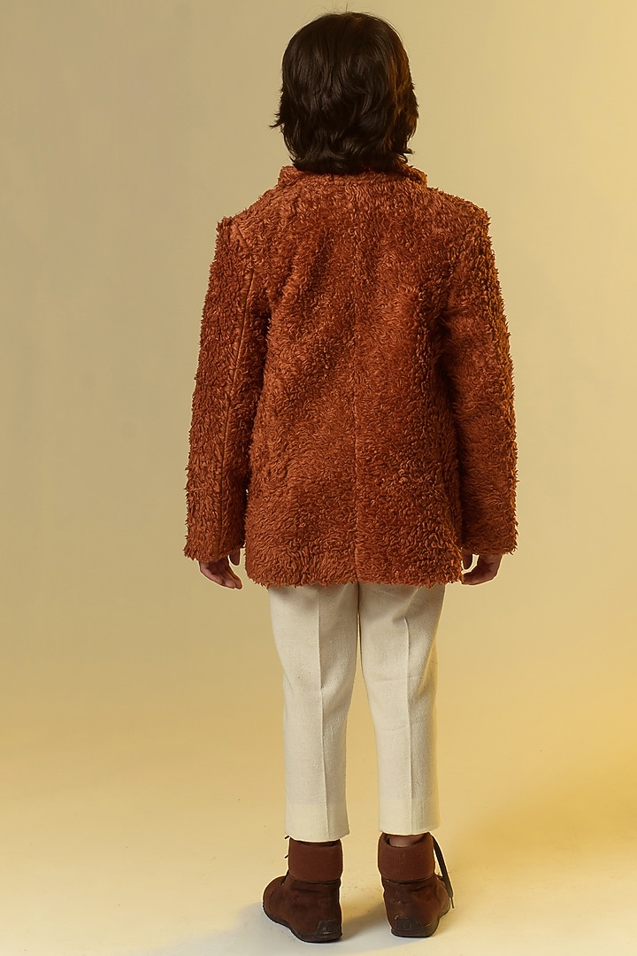 Coffee Brown Embellished Coat For Boys by Littleens at Pernia's Pop Up Shop
