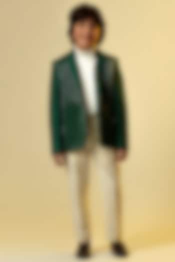 Forest Green Hand Embroidered Blazer For Boys by Littleens