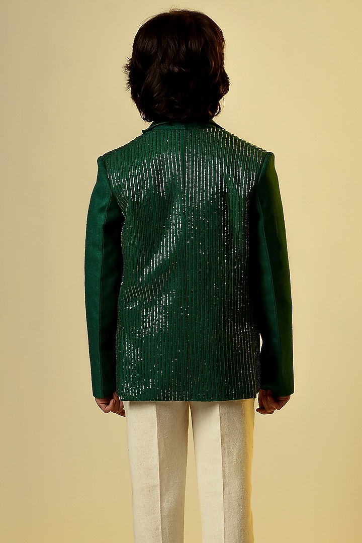 Forest Green Hand Embroidered Blazer For Boys by Littleens at Pernia's Pop Up Shop