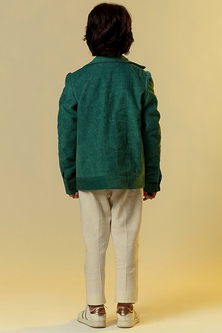 Green Embellished Jacket For Boys by Littleens at Pernia's Pop Up Shop