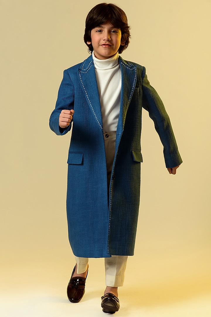 Cobalt Blue Cotton Slub Coat For Boys by Littleens at Pernia's Pop Up Shop