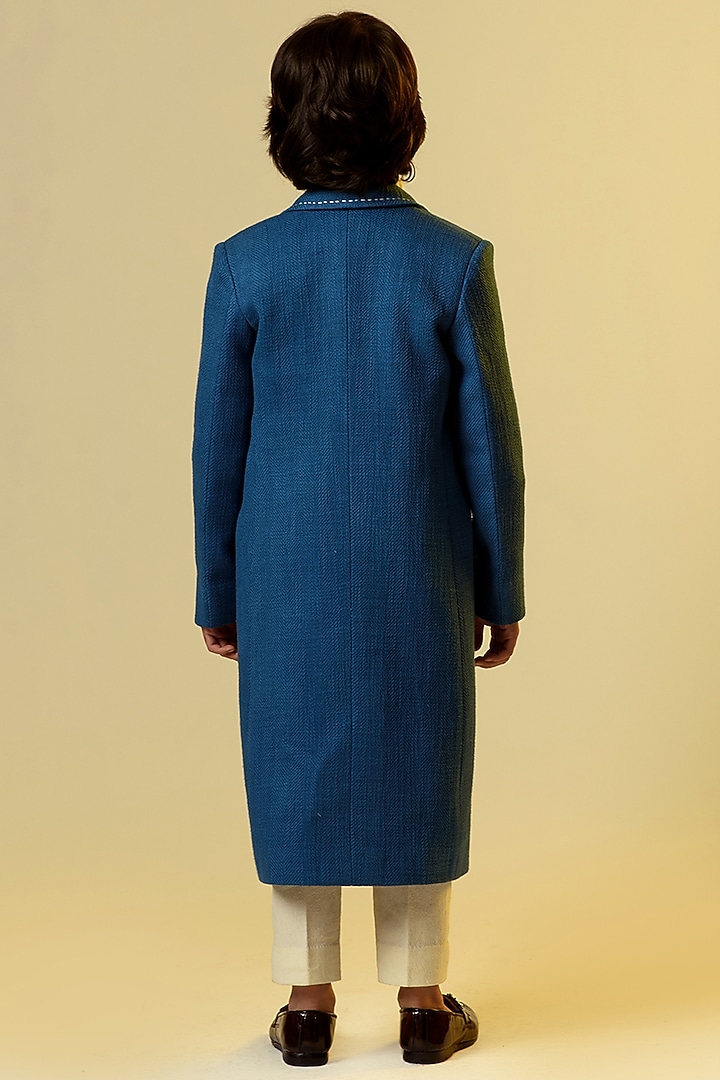 Cobalt Blue Cotton Slub Coat For Boys by Littleens at Pernia's Pop Up Shop