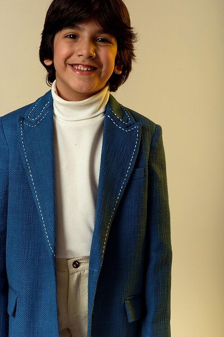 Cobalt Blue Cotton Slub Coat For Boys by Littleens at Pernia's Pop Up Shop