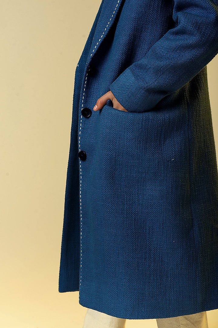 Cobalt Blue Cotton Slub Coat For Boys by Littleens at Pernia's Pop Up Shop