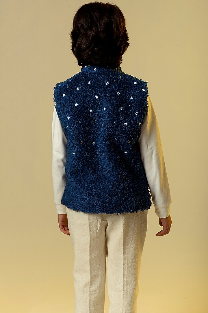 Midnight Blue Organic Sherpa Waistcoat For Boys by Littleens at Pernia's Pop Up Shop