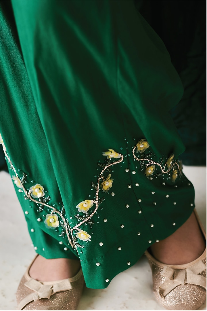 Irish Green Vortex Chinon 3D Floral Printed Kaftan Set For Girls by Littleens at Pernia's Pop Up Shop
