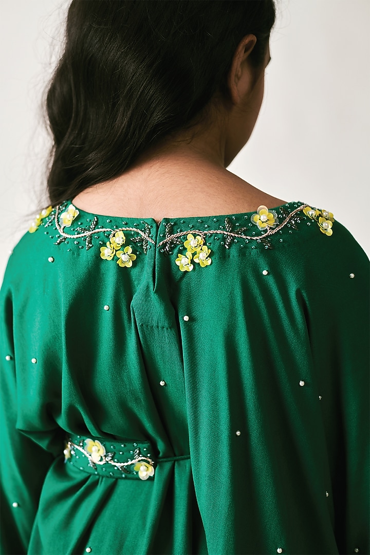 Irish Green Vortex Chinon 3D Floral Printed Kaftan Set For Girls by Littleens at Pernia's Pop Up Shop