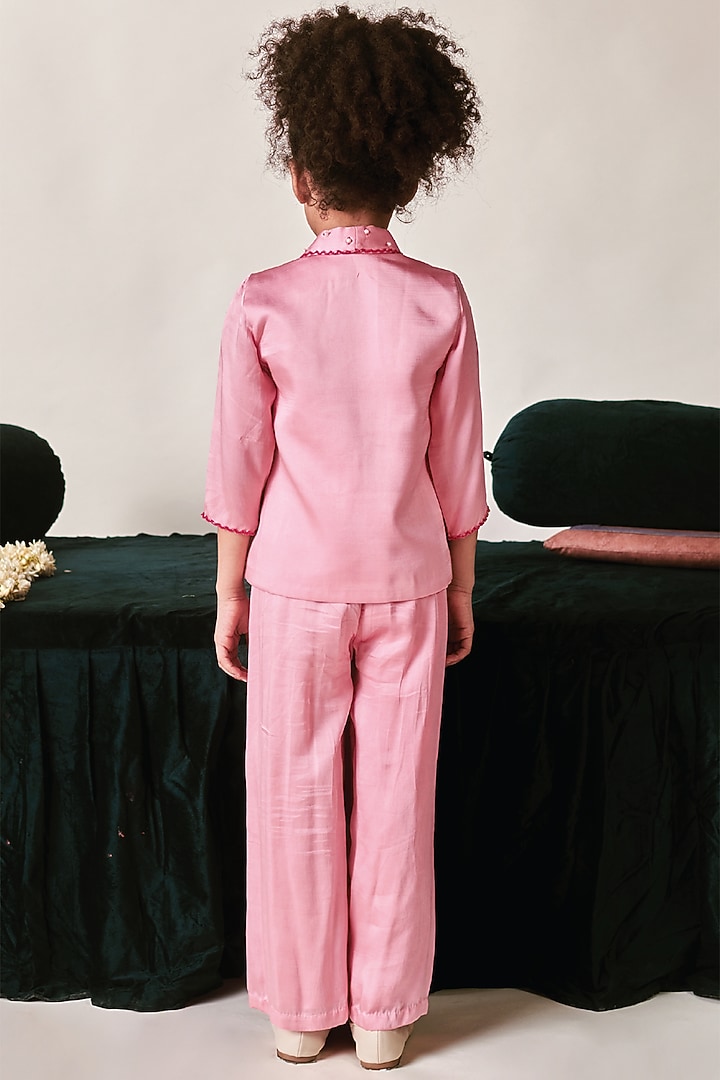 Cherry Blossom German Satin Vortex Pearl Embroidered Jacket Set For Girls by Littleens at Pernia's Pop Up Shop