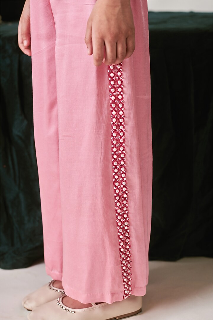 Cherry Blossom German Satin Vortex Pearl Embroidered Jacket Set For Girls by Littleens at Pernia's Pop Up Shop