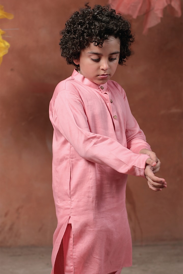 Cherry Blossom Vegan Silk Pearl Embroidered Nehru Jacket Set For Boys by Littleens at Pernia's Pop Up Shop