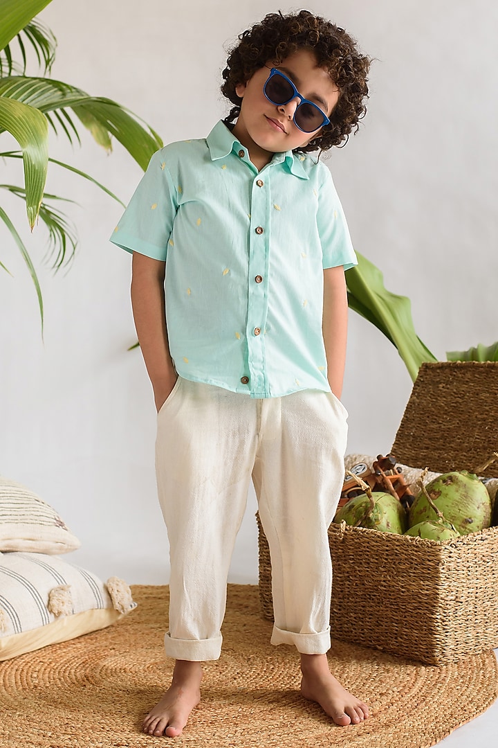 Powder Blue Organic Cotton Shirt For Boys by Littleens