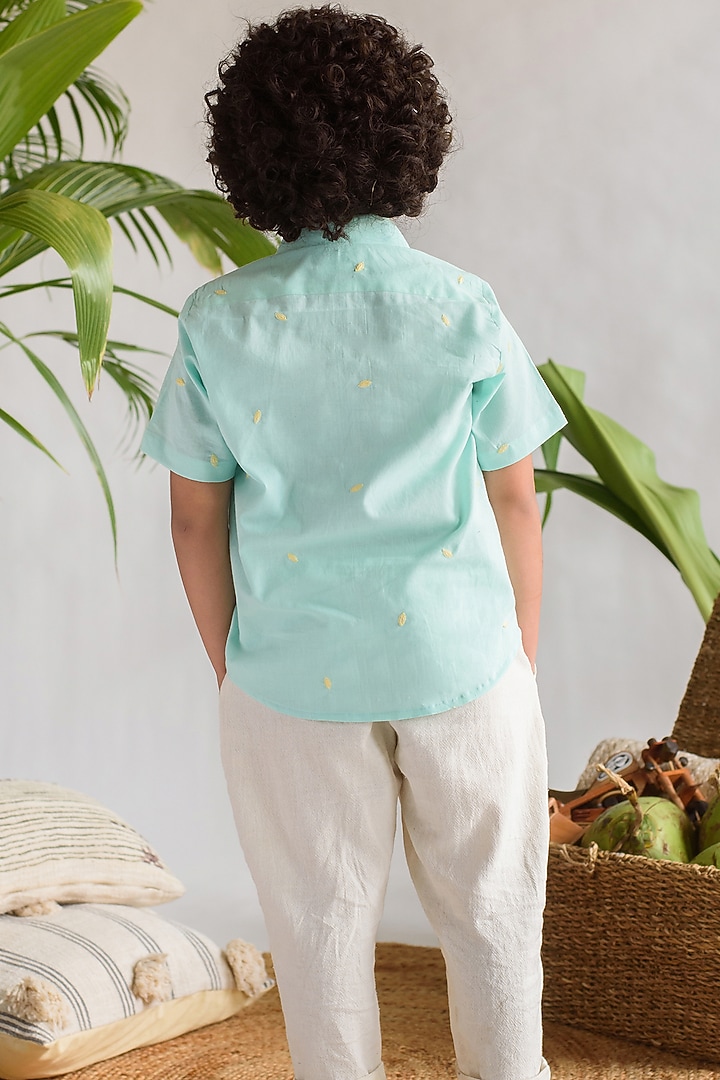 Powder Blue Organic Cotton Shirt For Boys by Littleens at Pernia's Pop Up Shop