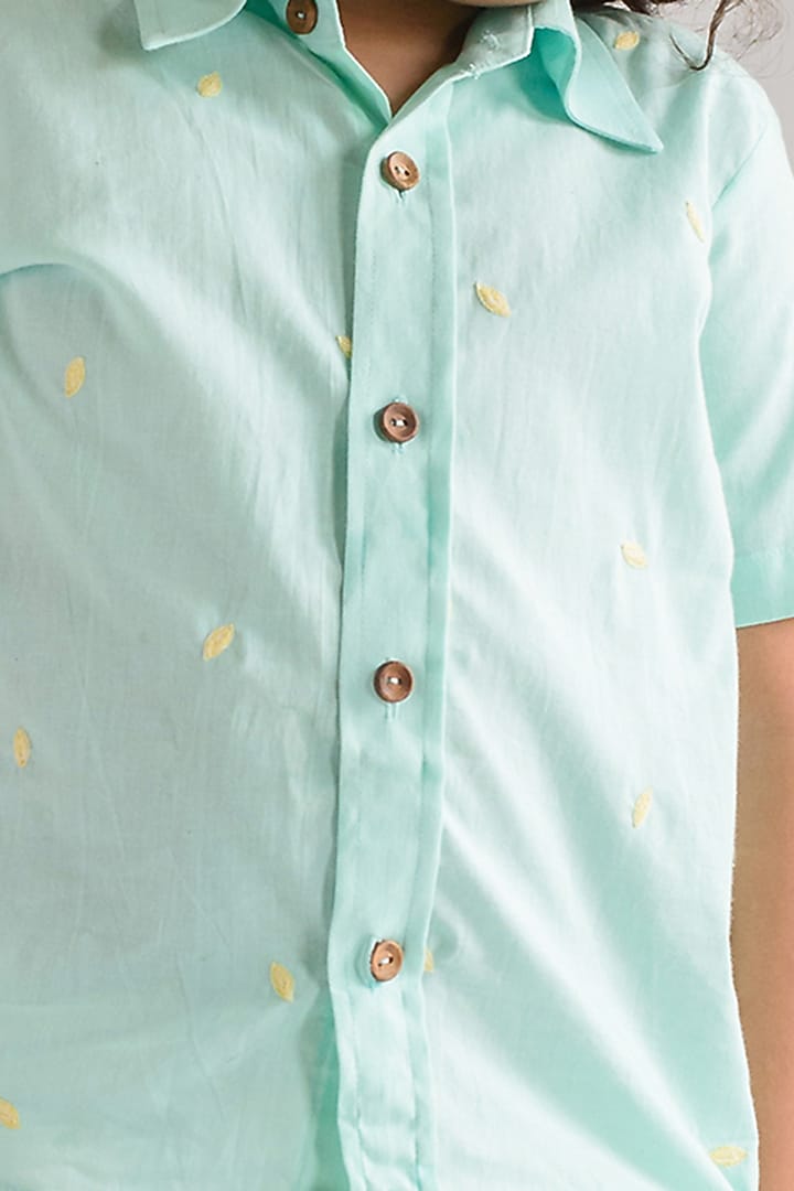 Powder Blue Organic Cotton Shirt For Boys by Littleens at Pernia's Pop Up Shop