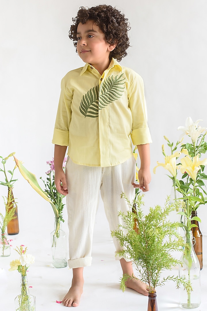 Pastel Yellow Organic Cotton Shirt For Boys by Littleens