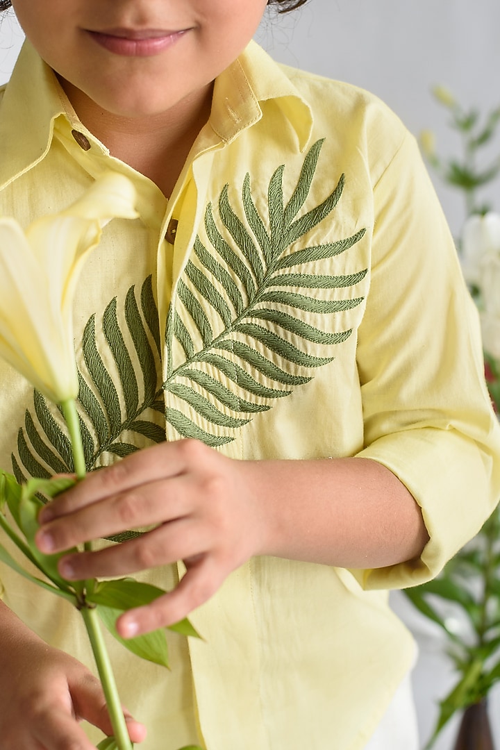 Pastel Yellow Organic Cotton Shirt For Boys by Littleens at Pernia's Pop Up Shop