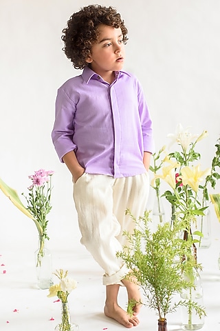 Lilac Organic Cotton & Handloom Stripe Shirt For Boys by Littleens