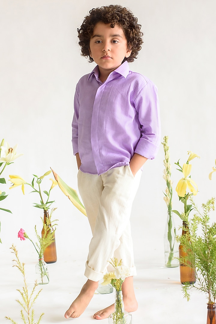 Lilac Organic Cotton & Handloom Stripe Shirt For Boys by Littleens at Pernia's Pop Up Shop