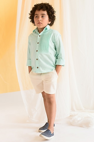 Pastel Blue Organic Cotton Shirt For Boys by Littleens