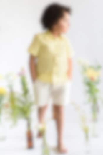Yellow Handwoven Organic Cotton & Handloom Stripe Shirt For Boys by Littleens