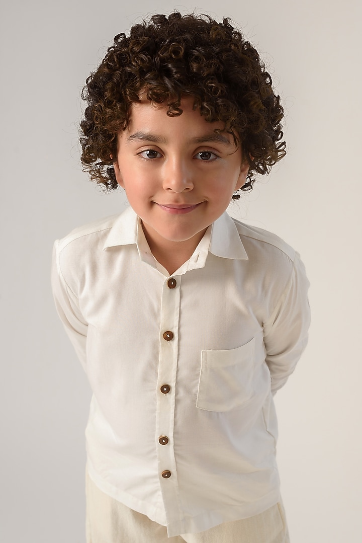 White Bamboo Shirt For Boys by Littleens at Pernia's Pop Up Shop