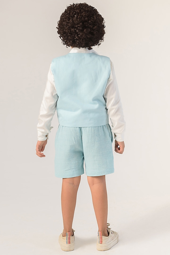 Powder Blue Organic Cotton Shorts For Boys by Littleens
