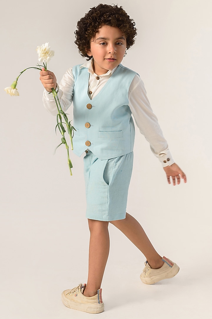 Powder Blue Organic Cotton Shorts For Boys by Littleens at Pernia's Pop Up Shop