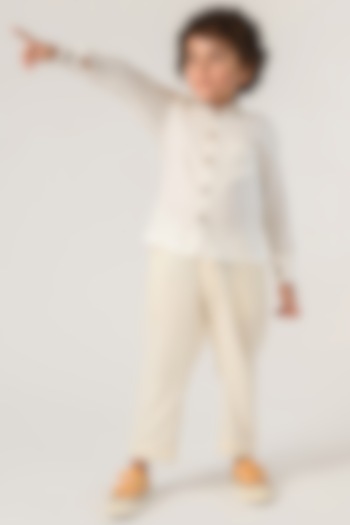 Off-White Organic Cotton Trousers For Boys by Littleens
