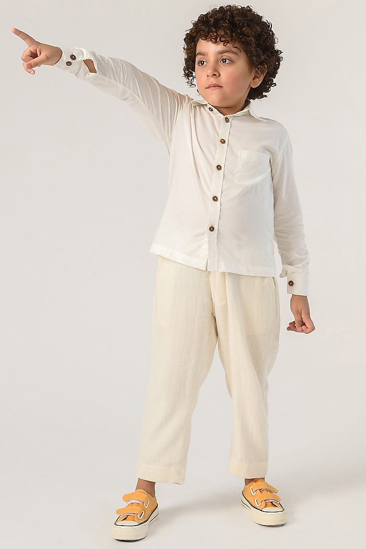 Off-White Organic Cotton Trousers For Boys by Littleens