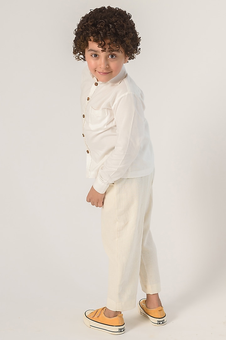 Off-White Organic Cotton Trousers For Boys by Littleens at Pernia's Pop Up Shop