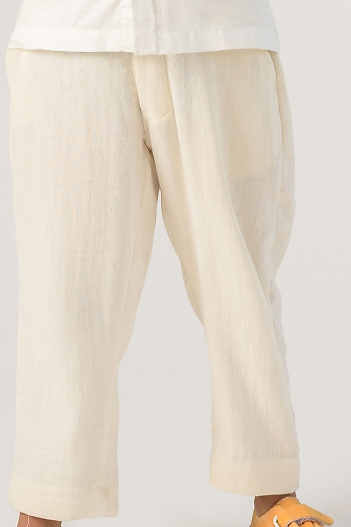 Off-White Organic Cotton Trousers For Boys by Littleens at Pernia's Pop Up Shop