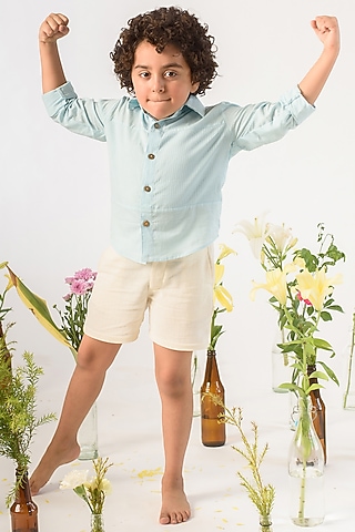 Off-White Organic Cotton Shorts For Boys by Littleens