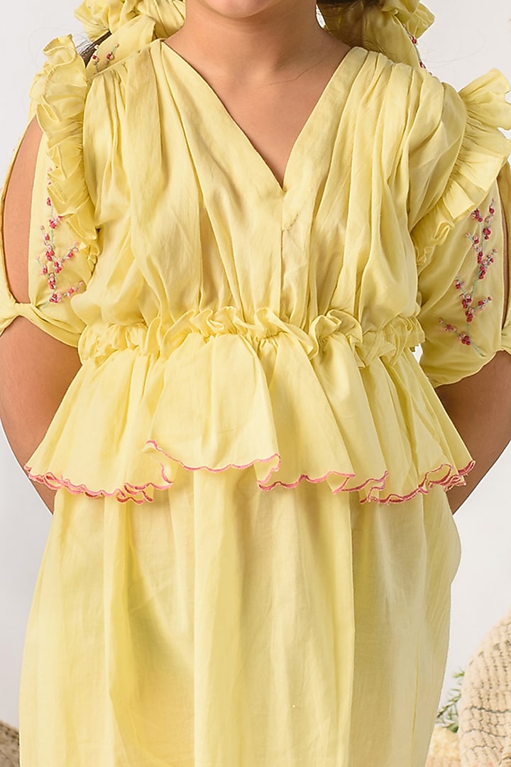Pale Yellow Organic Cotton Dress For Girls by Littleens at Pernia's Pop Up Shop