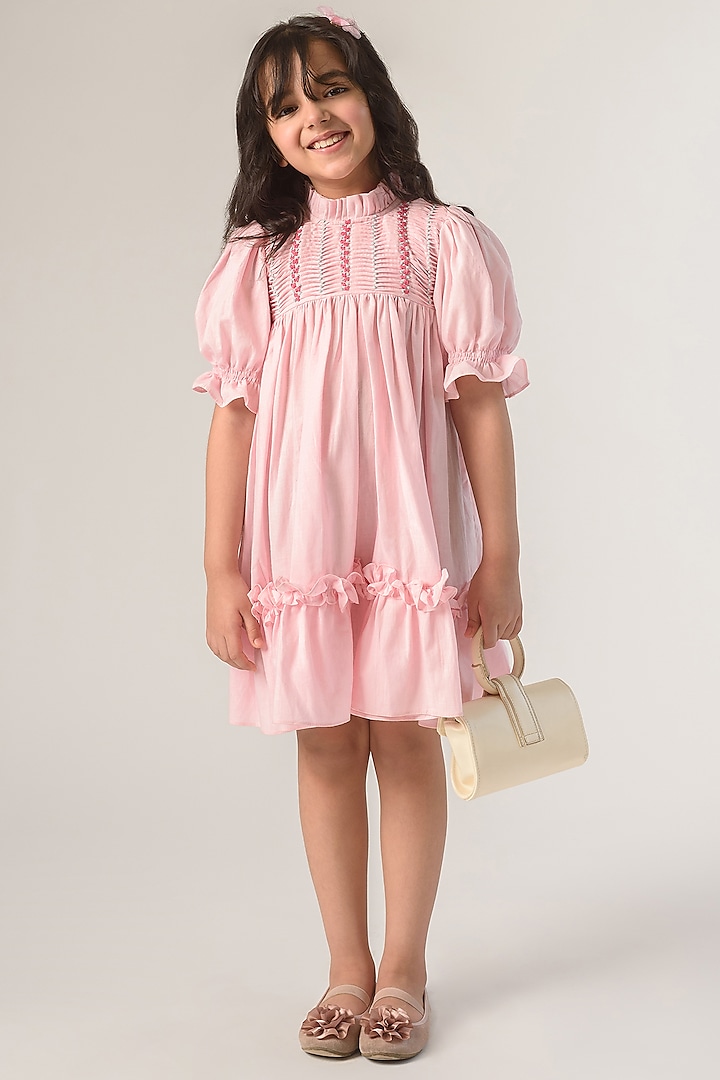 Blush Pink Tiered Dress For Girls by Littleens