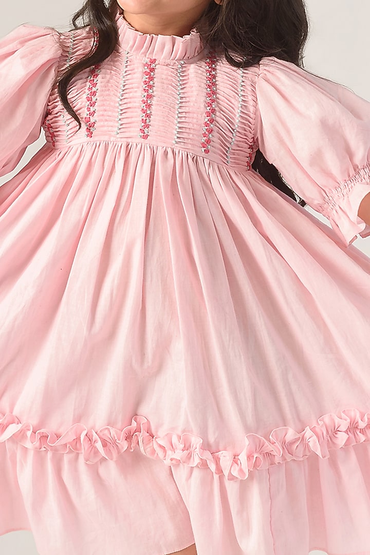 Blush Pink Tiered Dress For Girls by Littleens at Pernia's Pop Up Shop