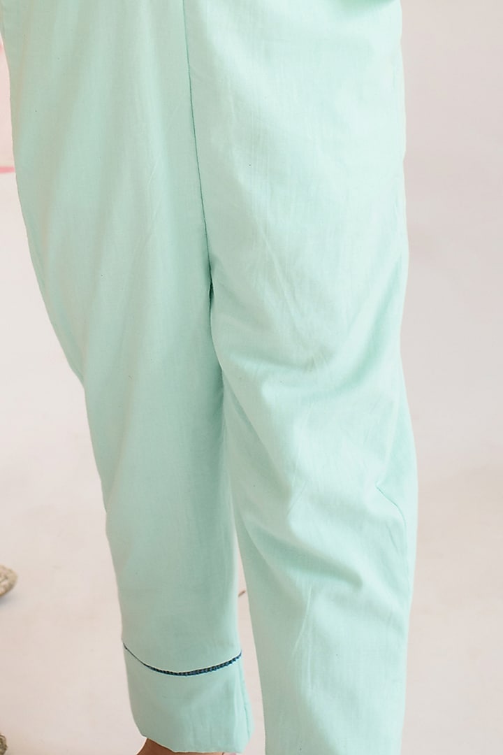Sea Green Hand Embroidered Jumpsuit For Girls by Littleens at Pernia's Pop Up Shop