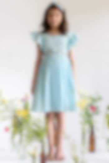 Powder Blue Embroidered Dress For Girls by Littleens
