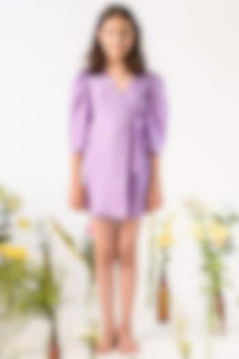 Lilac Embroidered Wrap Dress For Girls by Littleens at Pernia's Pop Up Shop