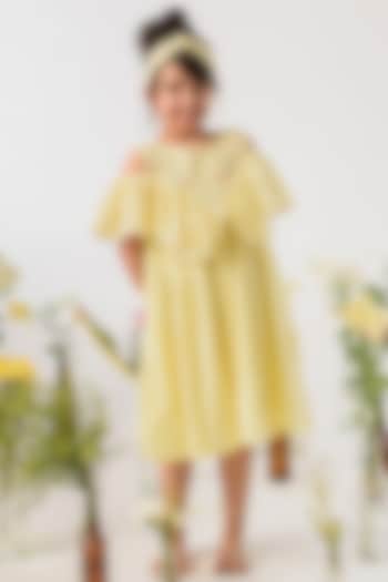 Yellow Embroidered Striped Midi Dress For Girls by Littleens