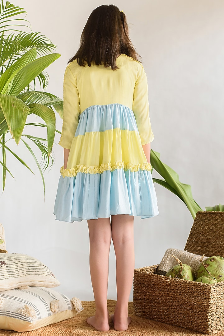 yellow and blue striped dress Spring Summer Italian Cotton Women's 50-s Princess Line Stripe Dress