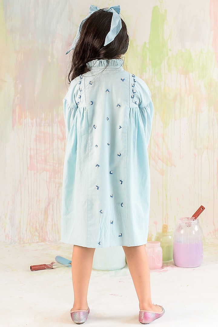 Powder Blue Hand Embroidered Dress For Girls by Littleens at Pernia's Pop Up Shop