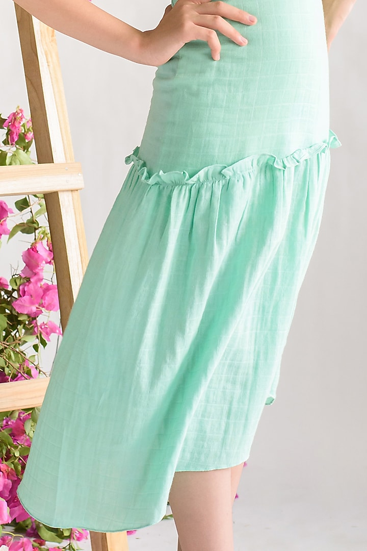 Sea Green Embroidered Skirt Set For Girls by Littleens at Pernia's Pop Up Shop