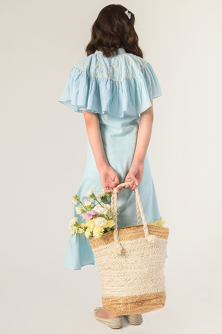 Ice Blue Embroidered Slip Dress For Girls by Littleens at Pernia's Pop Up Shop