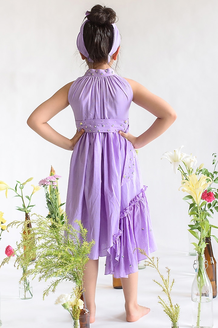 Lilac Embroidered Dress For Girls by Littleens at Pernia's Pop Up Shop