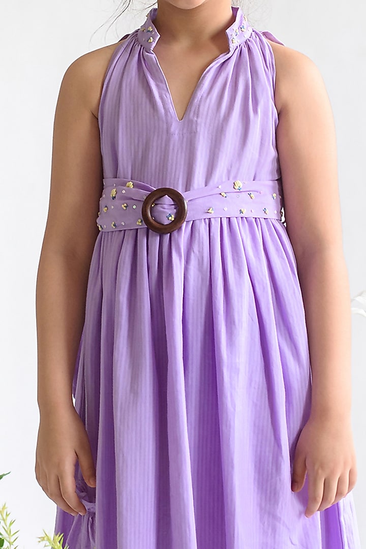Lilac Embroidered Dress For Girls by Littleens at Pernia's Pop Up Shop