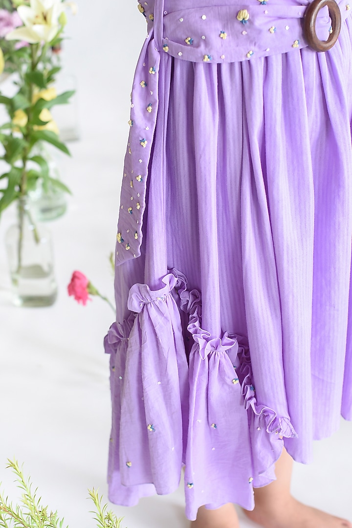 Lilac Embroidered Dress For Girls by Littleens at Pernia's Pop Up Shop