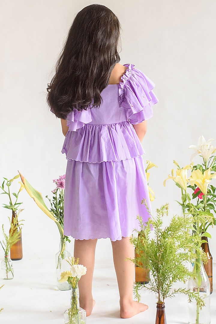 Lilac Embroidered Gathered Top For Girls by Littleens at Pernia's Pop Up Shop